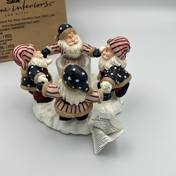 Home Interiors patriotic Christmas Santa's around Candle holder 2002 NEW - Picture 5 of 5